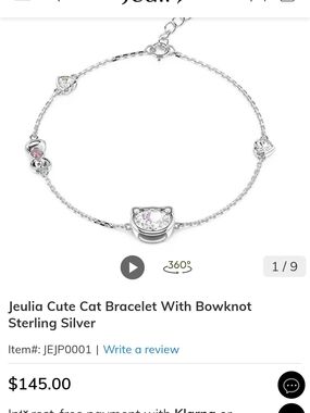 Jeulia Sterling Silver Cute Cat Bracelet with Bowknot - Silver with Pink Accent